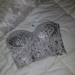 Charlotte Russe Silver Sequin Corset